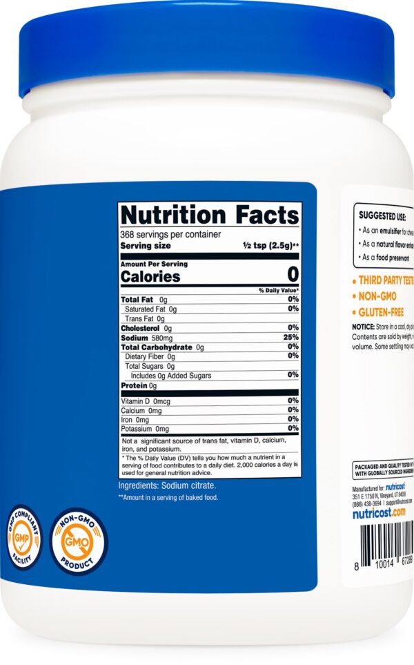 Etiqueta Nutricost Citrato de Sodio polvo conservante