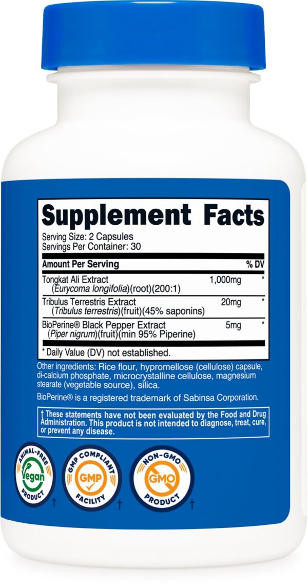 Etiqueta Nutricost Tongkat Ali con tribulus y bioPerine