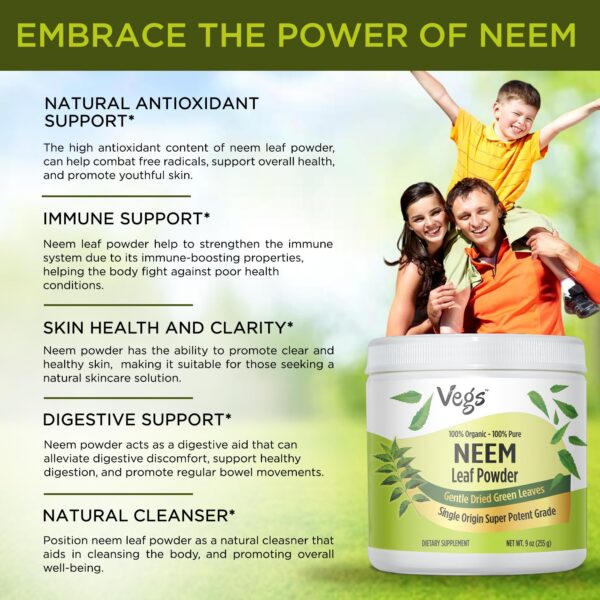 Etiqueta polvo hoja de neem orgánico Vegs sin aditivos