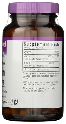 Etiqueta producto niacina BlueBonnet 500mg vegano