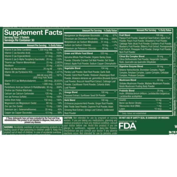 Etiqueta producto vitaminas Whole Nature superalimento diario