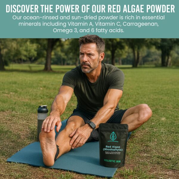 Frasco y etiqueta de Holistic Bin algas rojas