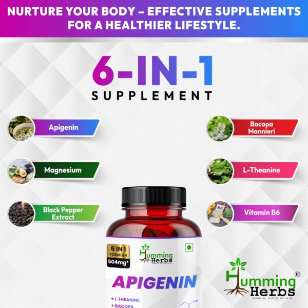 Etiqueta del suplemento Apigenina Humming Herbs 90 cápsulas