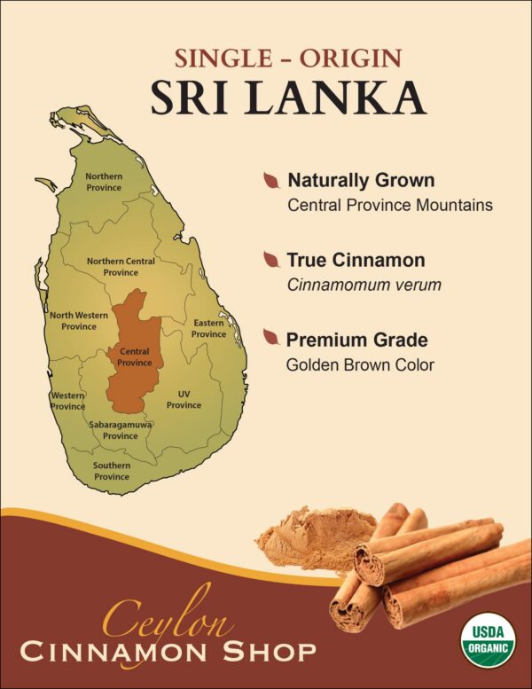 Etiqueta frontal suplemento de canela de Ceilán orgánica