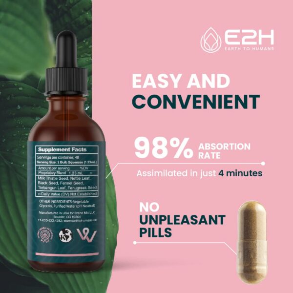 Etiqueta del suplemento lactancia E2H Earth to Humans