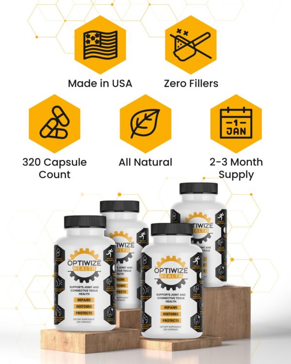 Etiqueta del suplemento OptiWize con ingredientes para tendones y ligamentos