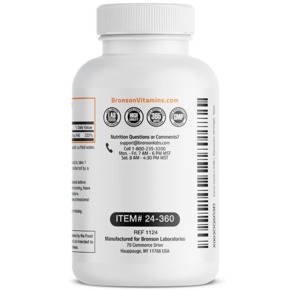 Etiqueta informativa suplemento Vitamina A Bronson