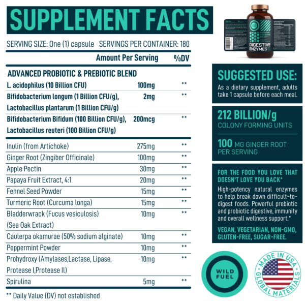 Etiqueta suplemento enzymes para salud digestiva