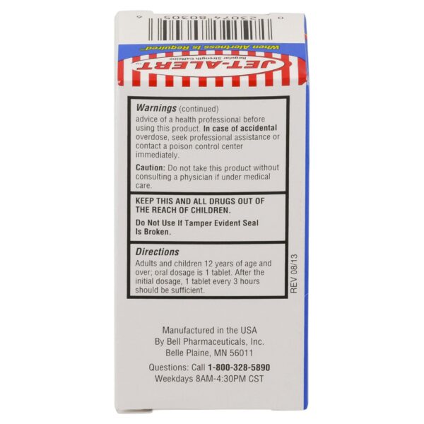 Etiqueta tabletas Jet-alert con información de cafeína