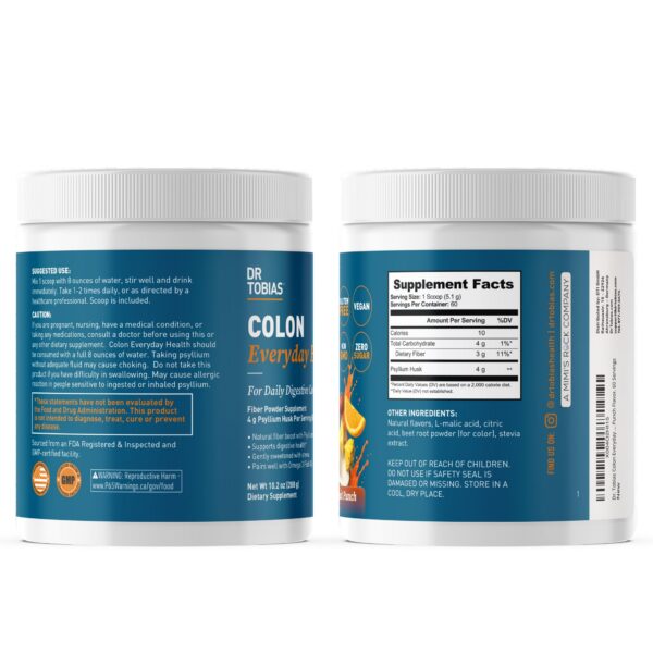 Etiqueta trasera y detalles ingredientes Dr. Tobias Psyllium