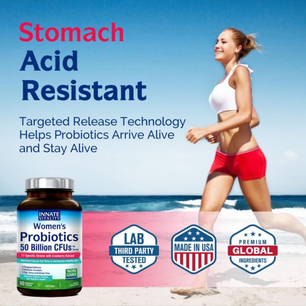 Etiqueta trasera Innate Vitality probióticos femenino balance digestivo