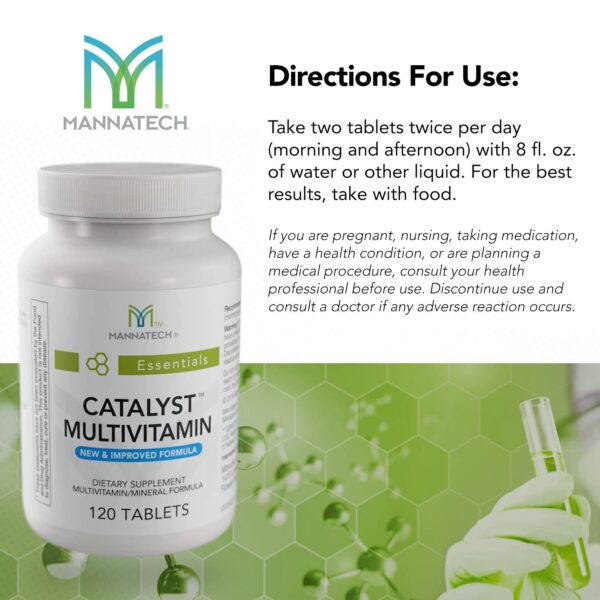 Etiqueta trasera del multivitamínico Mannatech Catalyst