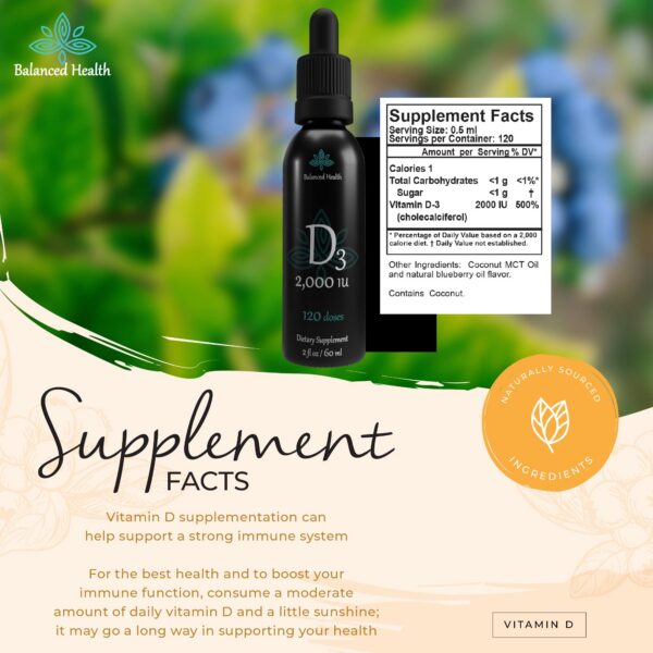 Etiqueta uso recomendado vitamina d3 gotas balance health 2 fl oz