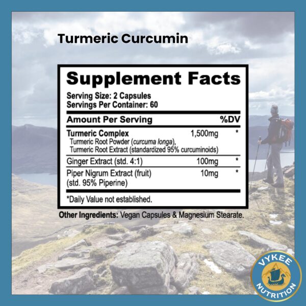 Version 1.0.0 Etiqueta Vykee Nutrition Cúrcuma Curcumina con piperina y jengibre