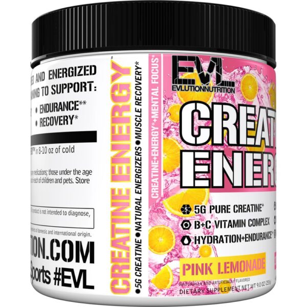 Version 1.0.0 Vista de la botella EVL Creatine Energy Pink Lemonade