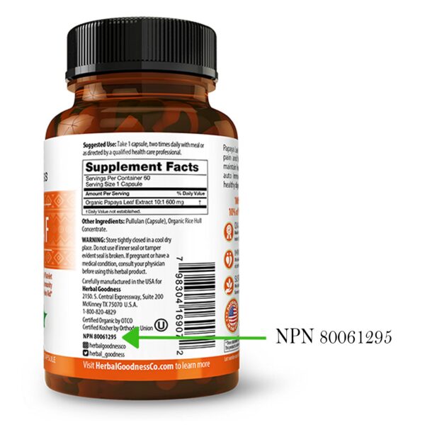 Extracto hoja de papaya 10 veces concentración Herbal Goodness