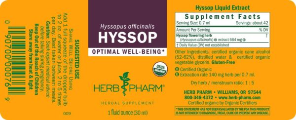 Extracto líquido hisopo Herb Pharm en mesa