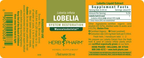 Extracto orgánico de Lobelia para uso musculoesquelético Herb Pharm