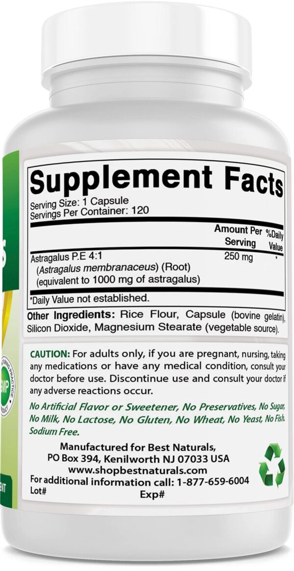 Extracto puro astrágalo Best Naturals en cápsulas