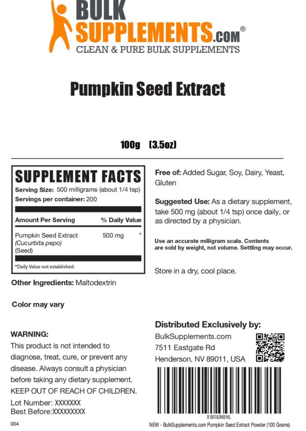 Version 1.0.0 Extracto semilla calabaza polvo natural BulkSupplements