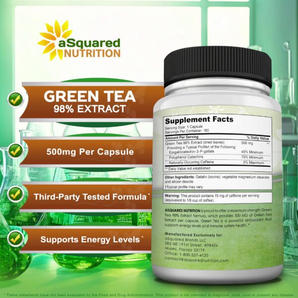 Extracto de té verde 500mg por cápsula bajo en cafeína para energía natural