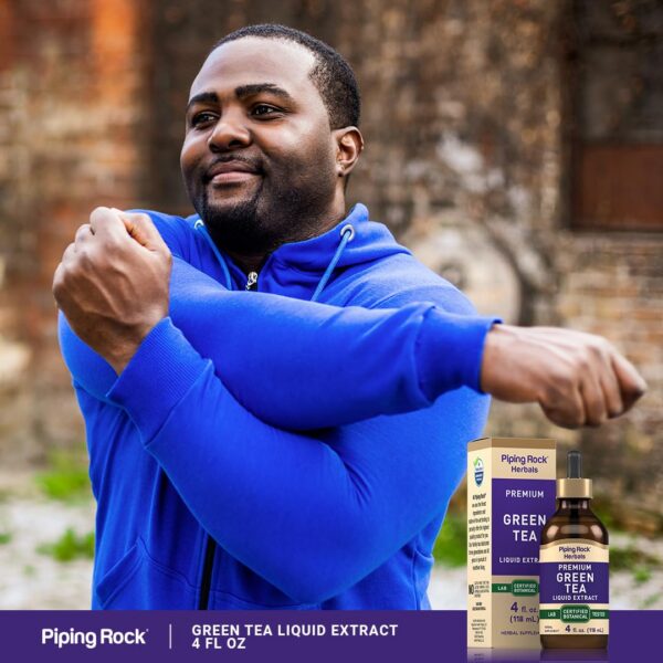 Extracto de té verde líquido Piping Rock frasco lateral