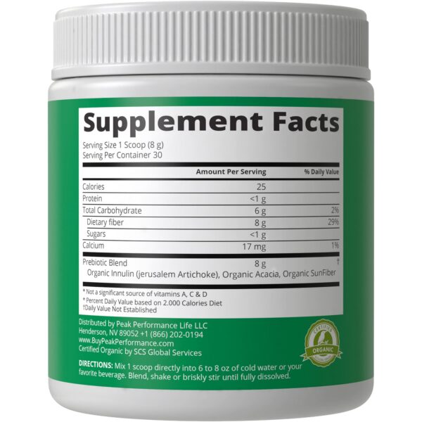 Version 1.0.0 Fibra soluble vegana orgánica para salud intestinal Peak Performance