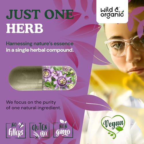 Botella de flor de pasión salvaje y orgánica con cápsulas visibles