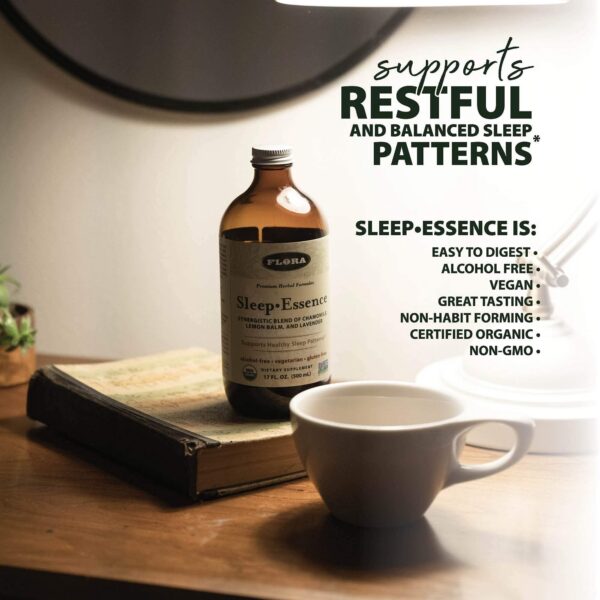 Suplemento Sleep-Essence Flora botella frontal y trasera para mejor descanso