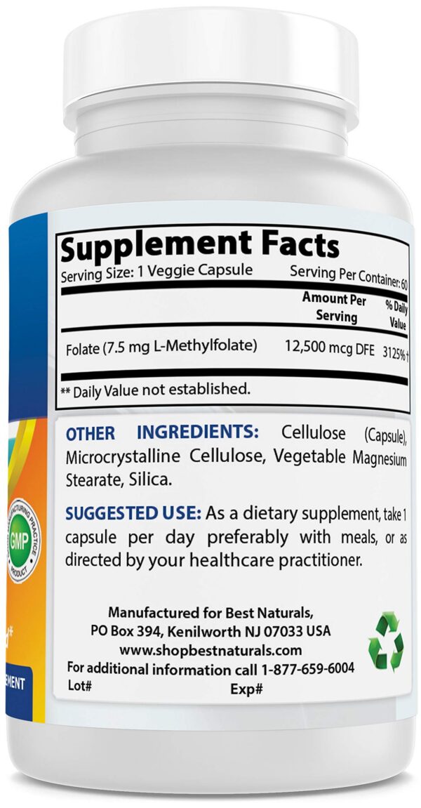 Cápsulas de folato Methyl Folate en frasco