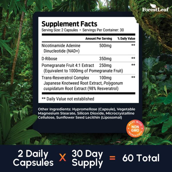Frasco NAD+ ForestLeaf con etiqueta lateral