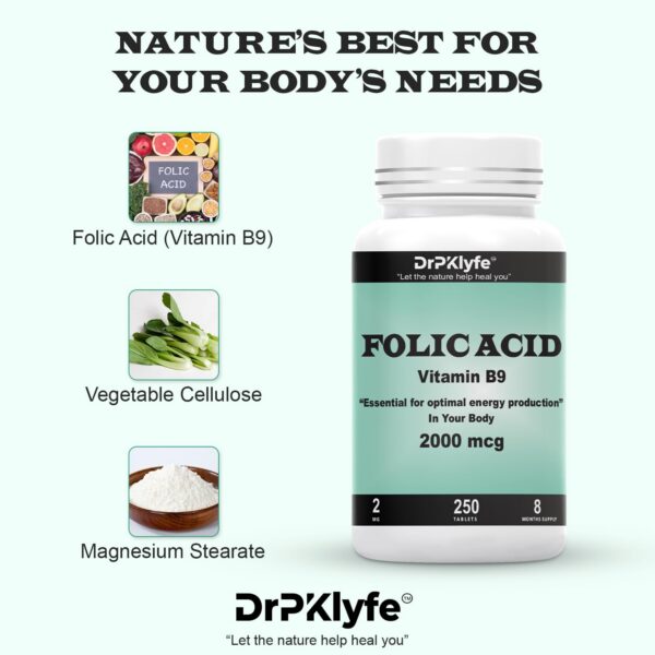 Fórmula vegana y sin GMO DrPKLyfe ácido fólico