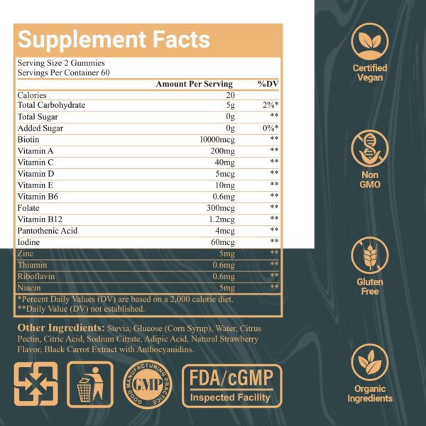 Foto frontal gomitas Biotic's Gain biotina cabello piel uñas