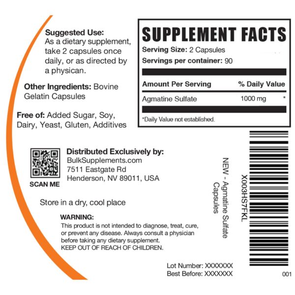 Frasco de agmatina sulfa Bulk Supplements