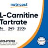 Frasco de 250 gramos de L-Carnitina Tartrato polvo Nutricost