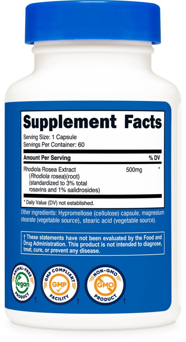 Version 1.0.0 Frasco de 60 cápsulas vegetarianas de Rhodiola Nutricost