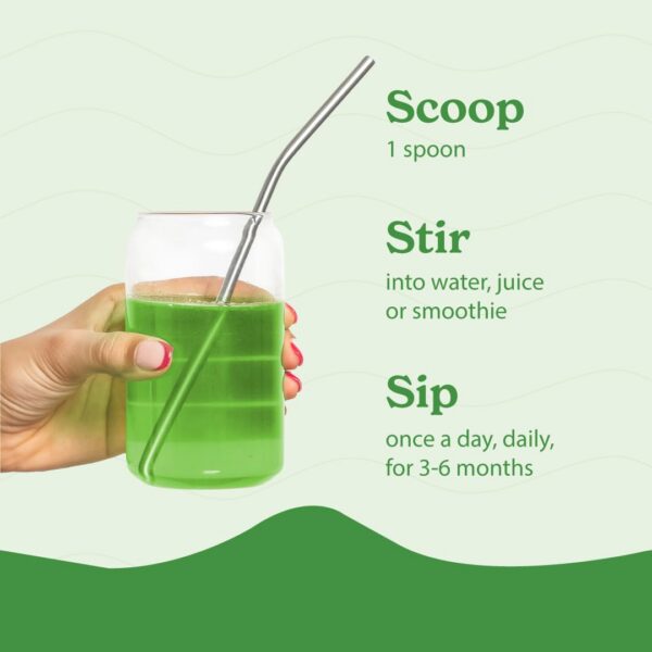 Frasco de Better Alt Greens suplemento detox con sabor menta