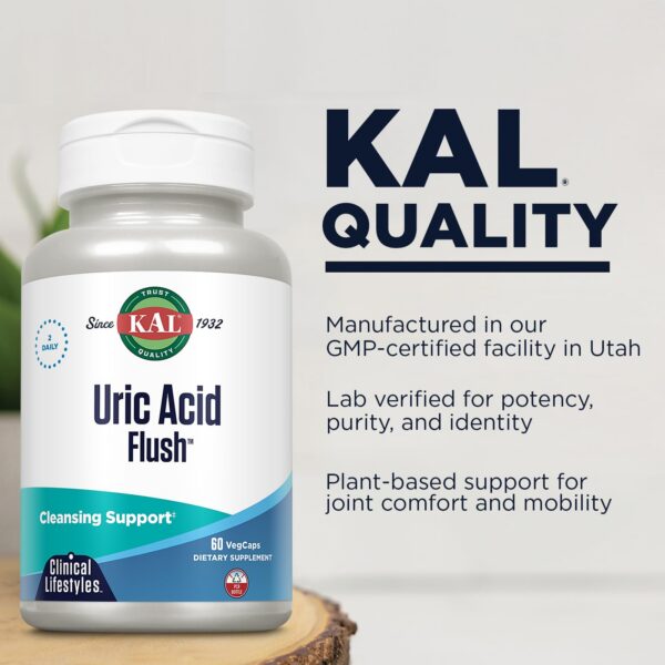Frasco blanco del suplemento KAL Uric Acid Flush