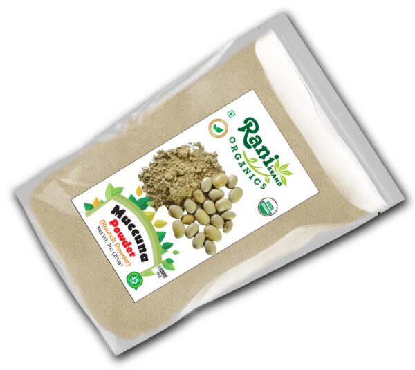 Frasco y bolsa polvo mucuna orgánico Rani certificado kosher
