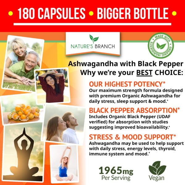 Frasco de cápsulas de ashwagandha extra fuerte con pimienta negra