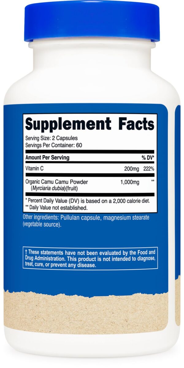 Frasco y cápsulas de Camu Camu