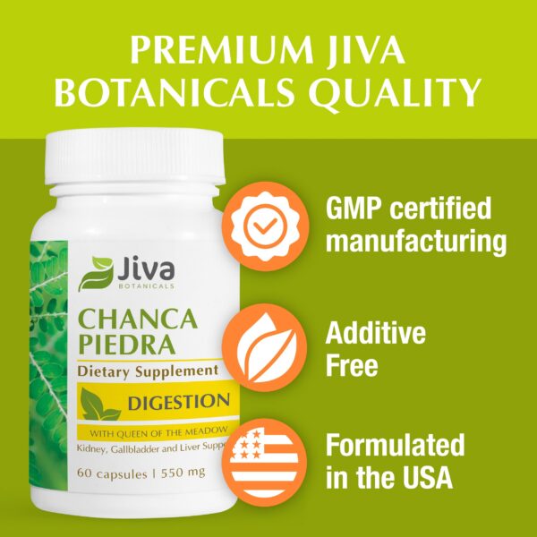 Frasco con cápsulas Jiva Botanicals Chanca Piedra al frente