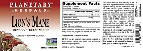 Frasco cápsulas melena de león Planetary Herbals