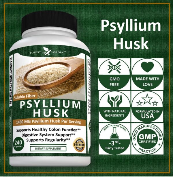 Frasco con cápsulas Potent Garden psyllium husk