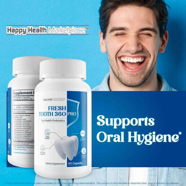 Frasco con cápsulas probióticas Fresh Tooth 360 Pro