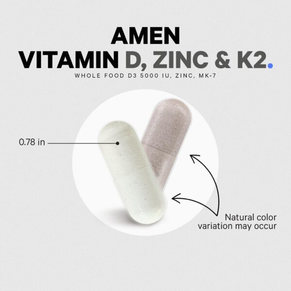 Frasco cápsulas veganas vitamin d k2 zinc amen