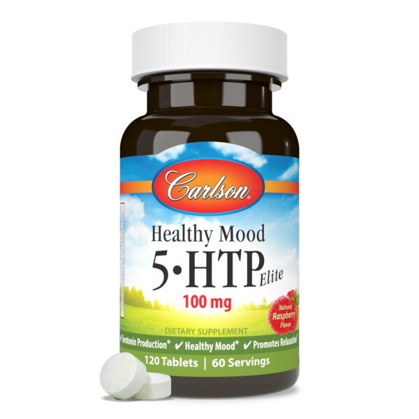 Frasco de Carlson Healthy Mood 5-HTP Elite 120 tabletas