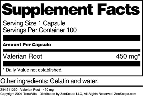 Frasco cerrado de cápsulas raíz de valeriana 450 mg TerraVita