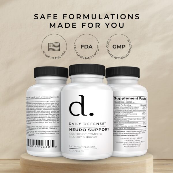 Frasco Daily Defense apoyo mental memoria y enfoque 30 cápsulas