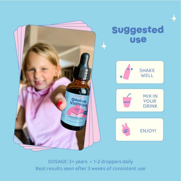 Frasco y etiqueta complejo B líquido JoySpring para niños